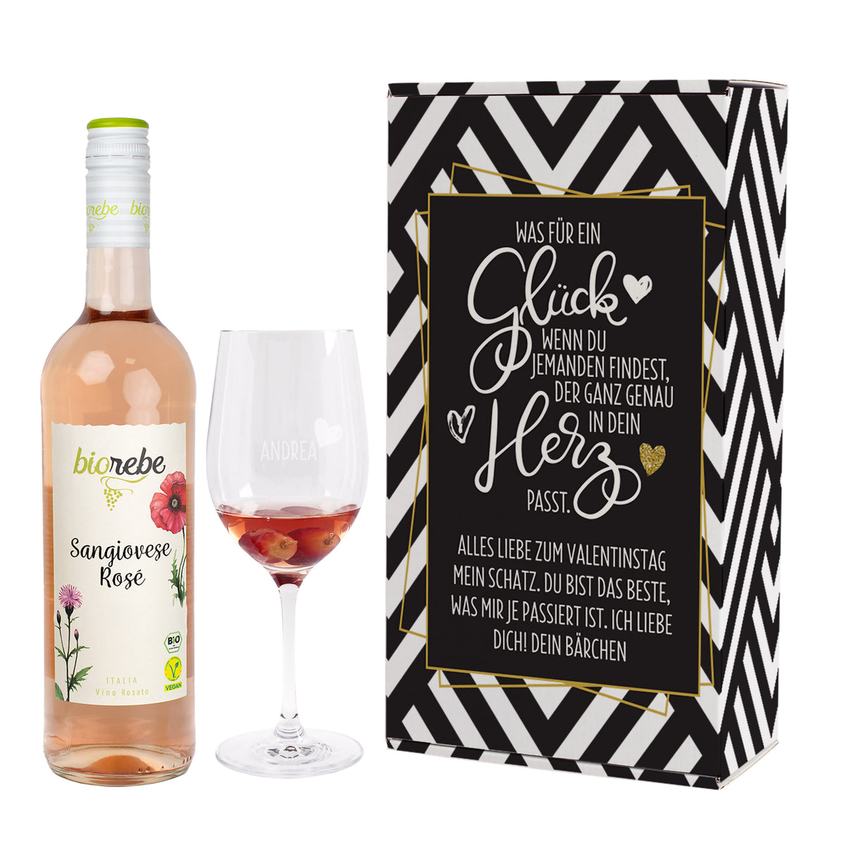 Was für ein Glück - Wein Geschenkset mit Weinglas und Geschenkbox | Biorebe Genuss