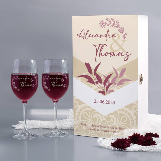 Romantisches Geschenkset zur Hochzeit mit Leonardo Weingläsern und Präsentbox im Vintage-Stil