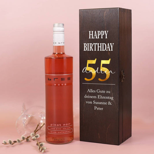 BREE Weinflasche Rosé mit personalisierter Geschenkkiste mit Name, Alter und Text