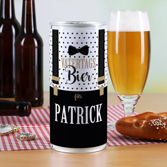Bierdose zum Vatertag mit Hosenträgermotiv und Name