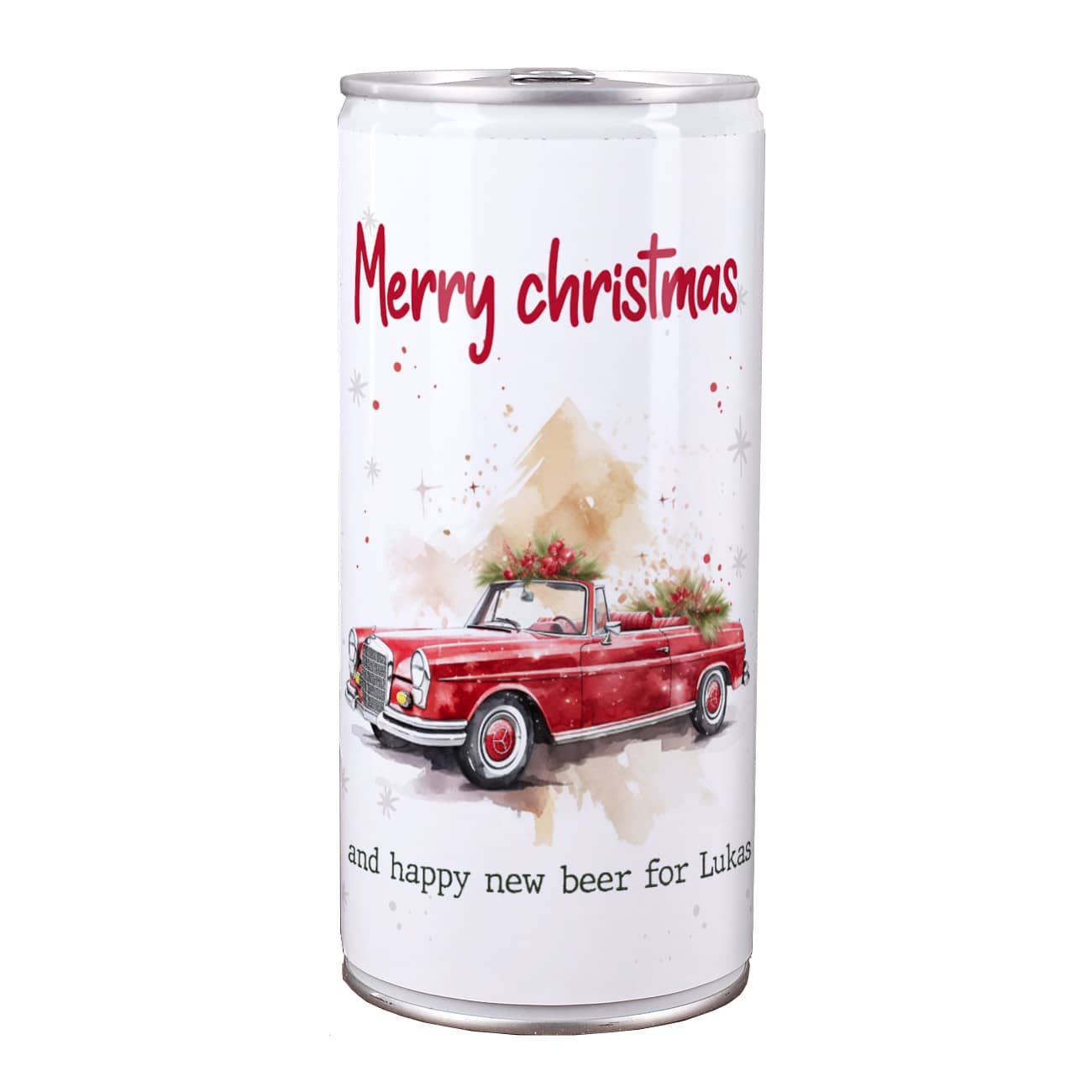 Weihnachts-Bier mit Ihrem Text & Santa's Mercedes Cabrio