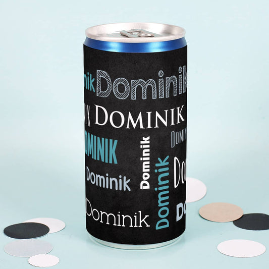 Seccodose mit blauem Namensaufdruck