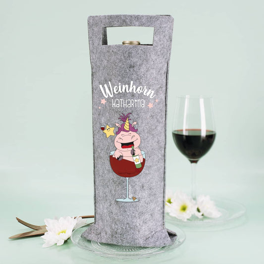 Einhorn Flaschentasche aus Filz Weinhorn