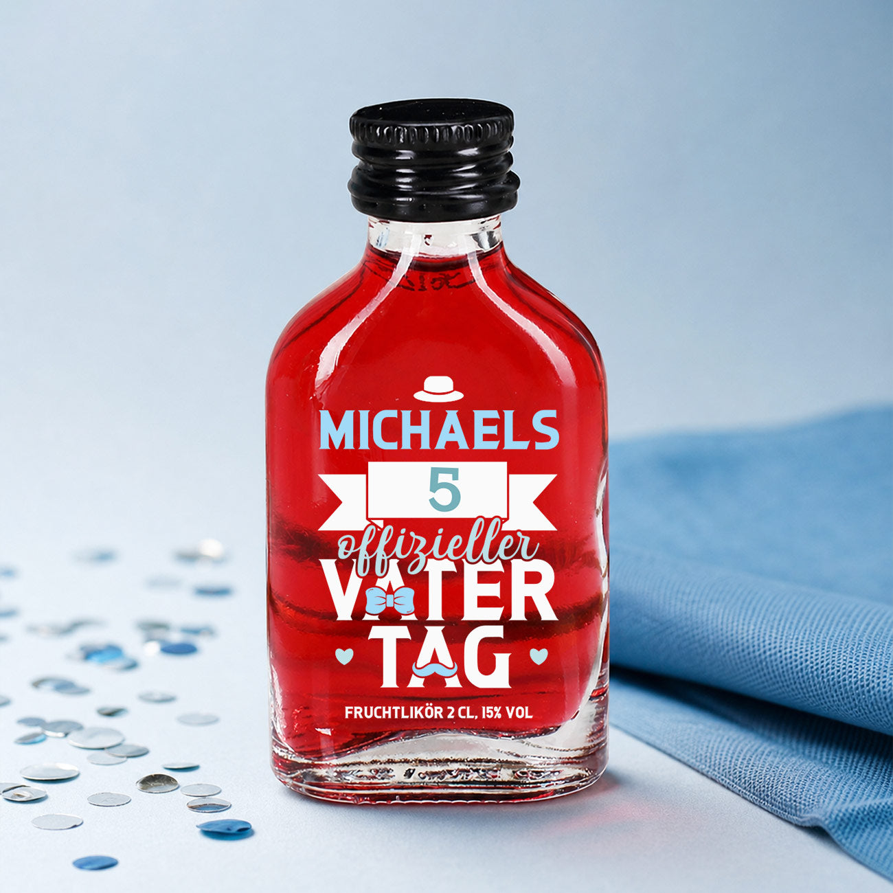 Offizieller Vatertagsschnaps Schnaps Fläschchen zum Vatertag mit Name & Zahl bedruckt Frucht- oder Kräuterlikör als kleines Vatertagsgeschenk für Papa –