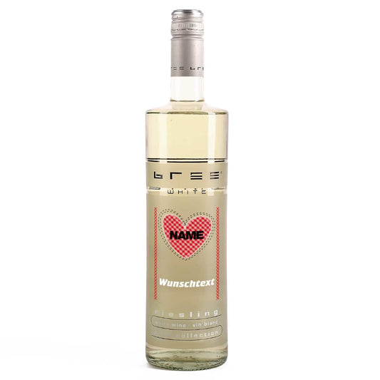 personalisierte Riesling Flasche mit Wunschtext und Herz
