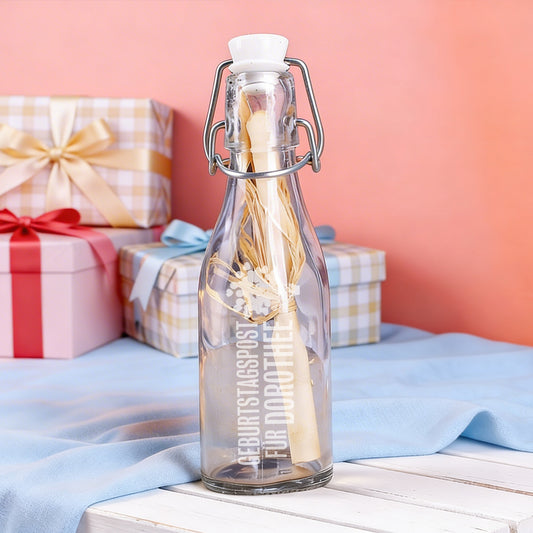 Personalisierte Flaschenpost zum Geburtstag mit Name in klein | Geburtstagsgeschenk mit Ballonmotiv