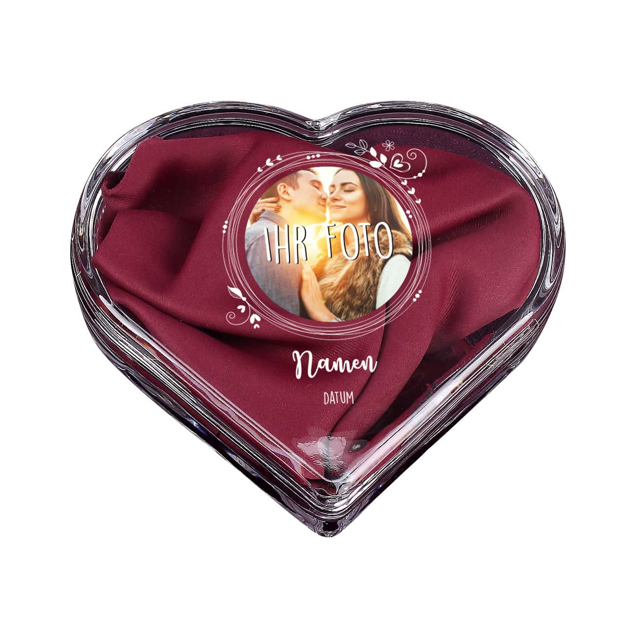 Mit Ihrem Foto und Daten bedruckt