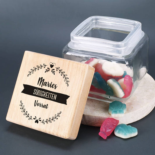 Schlicht bedrucktes Vorratsglas mit Personalisierung