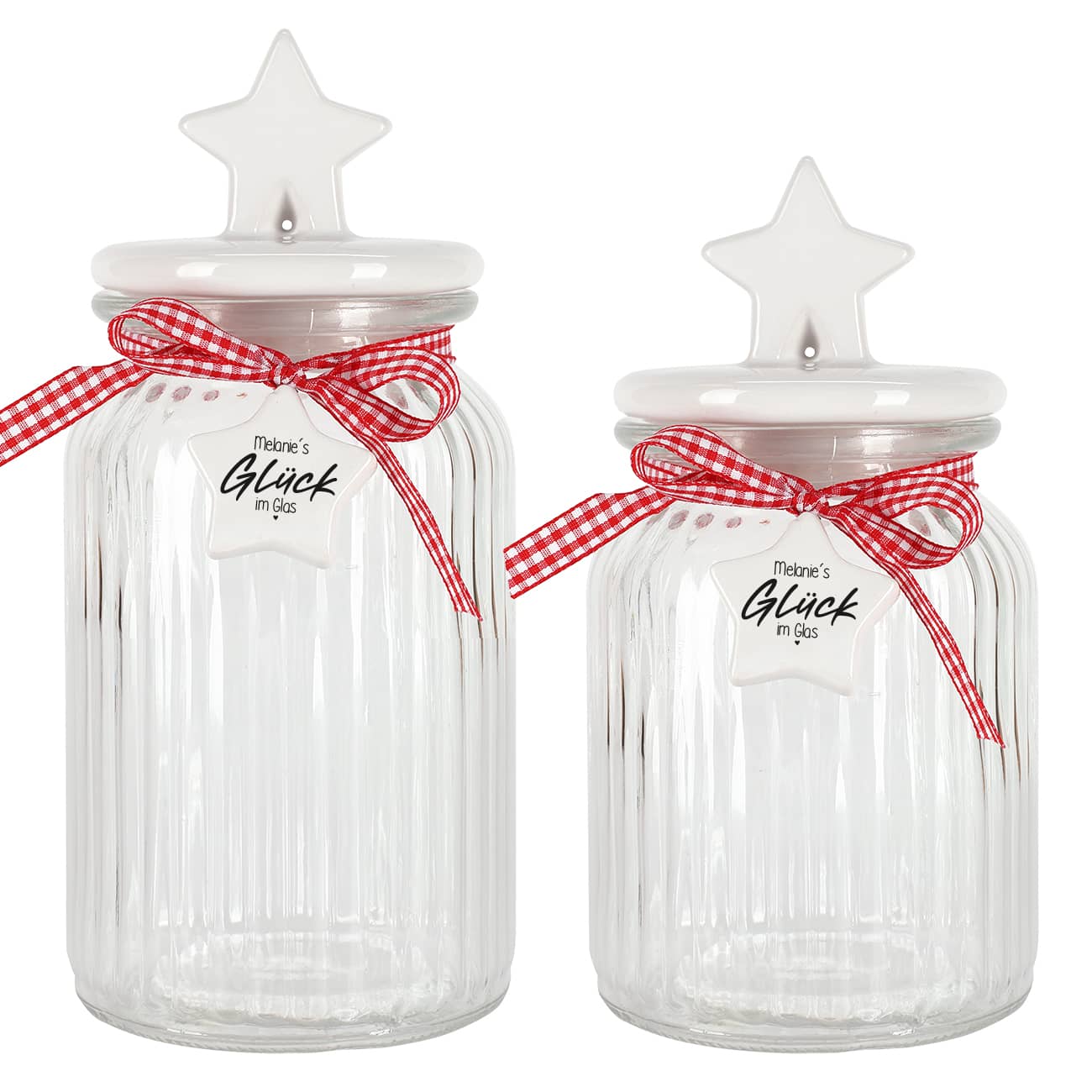 Glück im Glas - Keksdose mit bedrucktem Sternanhänger