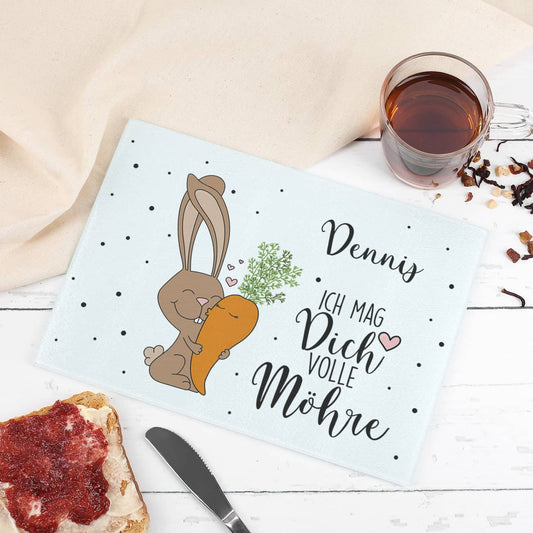 Ich mag Dich volle Möhre! Glas-Schneidebrett zu Ostern
