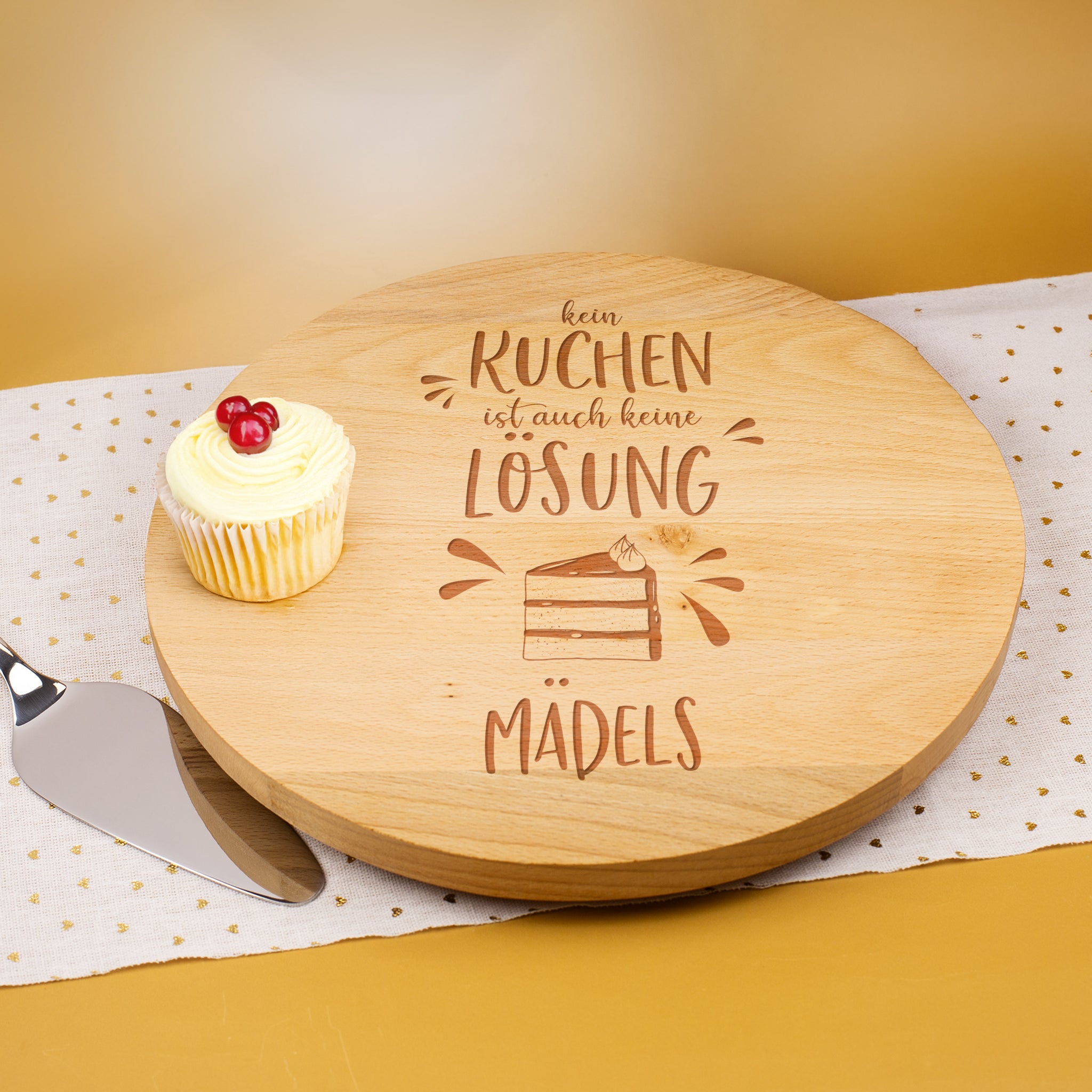 Tortenplatte drehbar aus Holz personalisiert mit Gravur