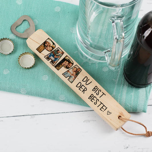 Holz-Flaschenöffner mit Fotoaufdruck für Papa