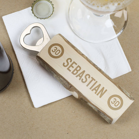 Flaschenöffner mit Verkehrszeichen, Alter und Namensgravur