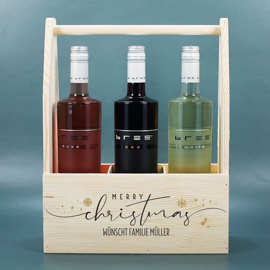 Personalisierter Flaschenträger "Merry Christmas" mit Text nach Wunsch