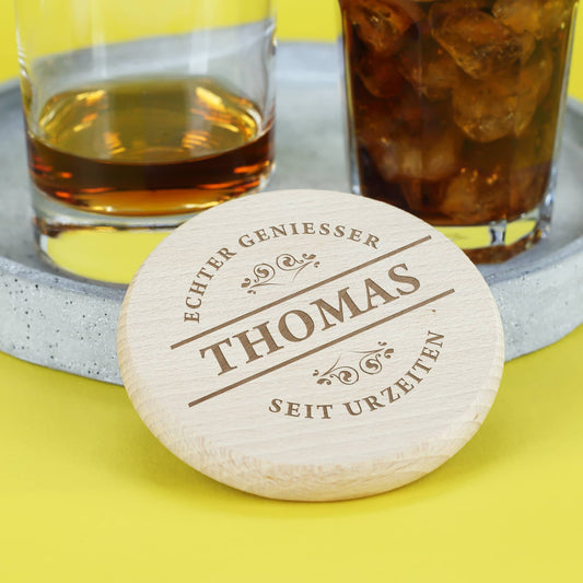 Gravierte Glasabdeckung aus Holz