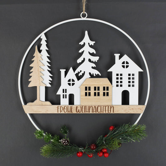 Persönlich gravierter Türkranz aus Metall & Holz