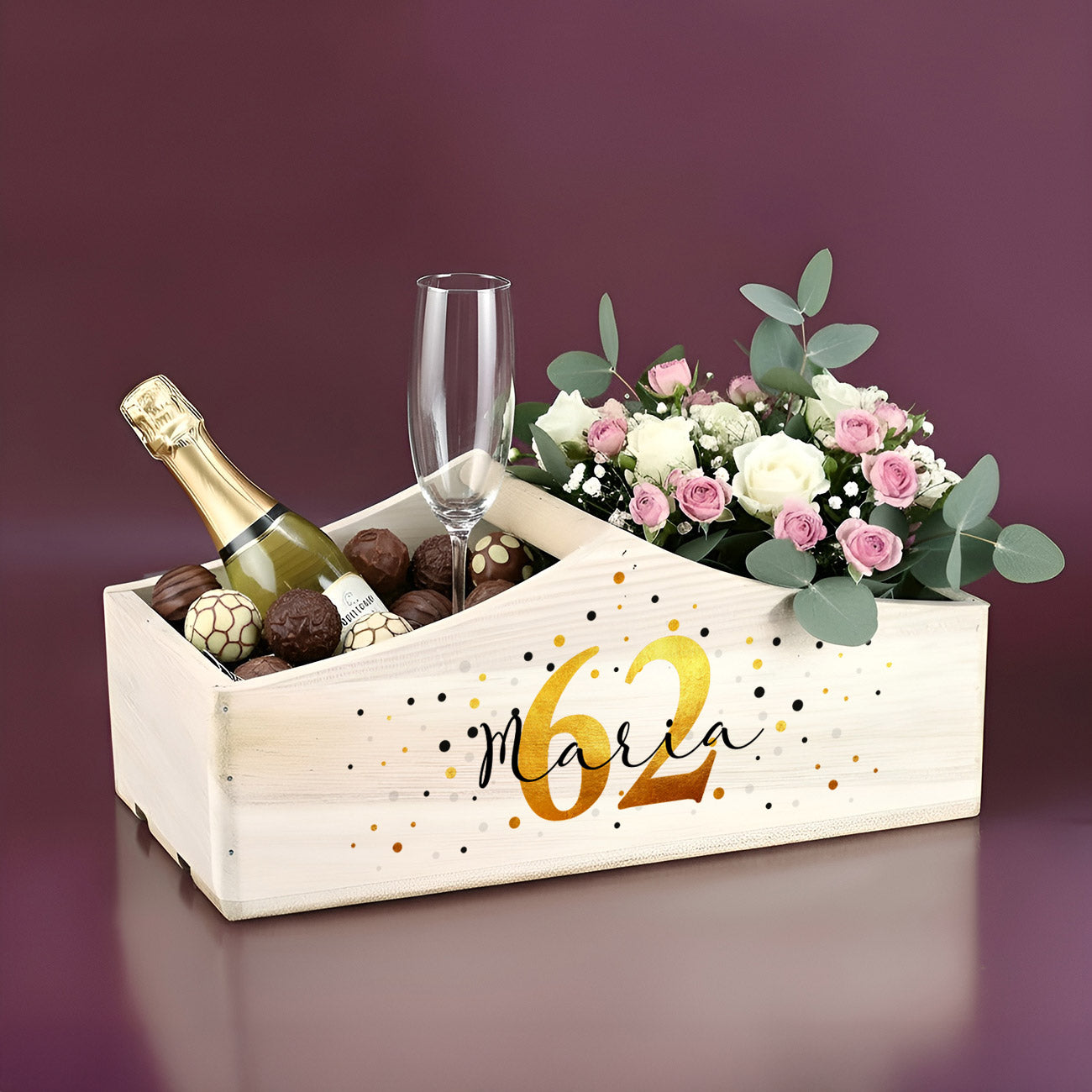 personalisierter Geschenkkorb zum Geburtstag mit Alter und Namen bedruckt vielseitig verwendbar –