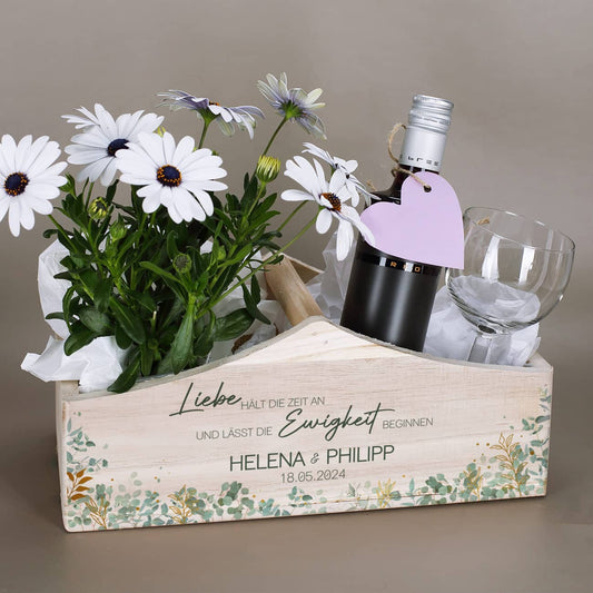 Pflanzkorb mit Ihren Wunschnamen und Datum des besonderen Tages bedruckt