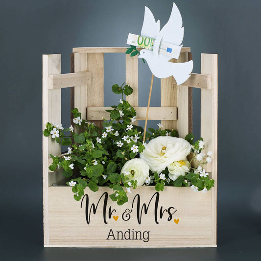 Pflanzkorb - Mr. & Mrs. - mit persönlichem Namensaufdruck für Geldgeschenke