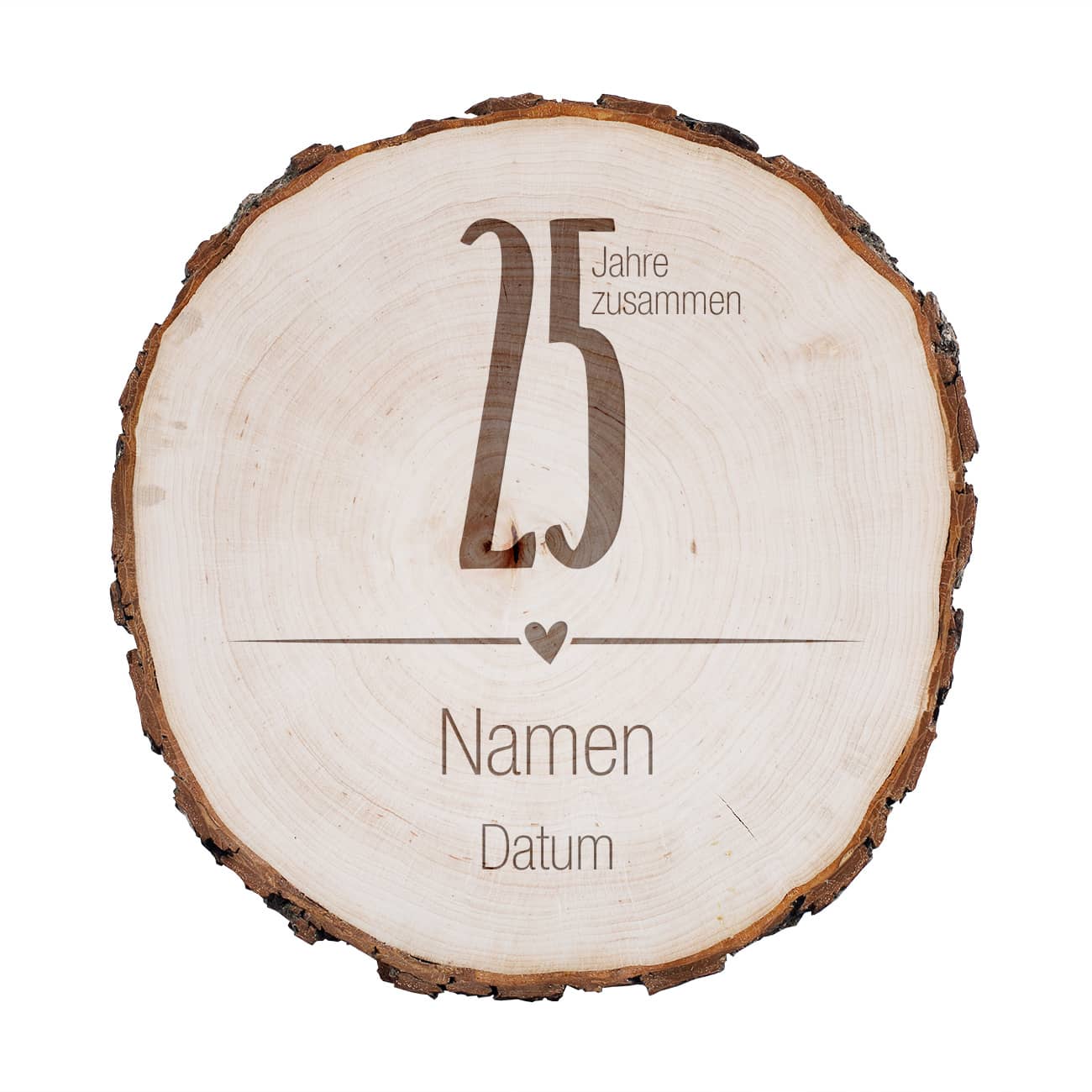 Ihre Wunschnamen und ein Datum auf der Holzscheibe
