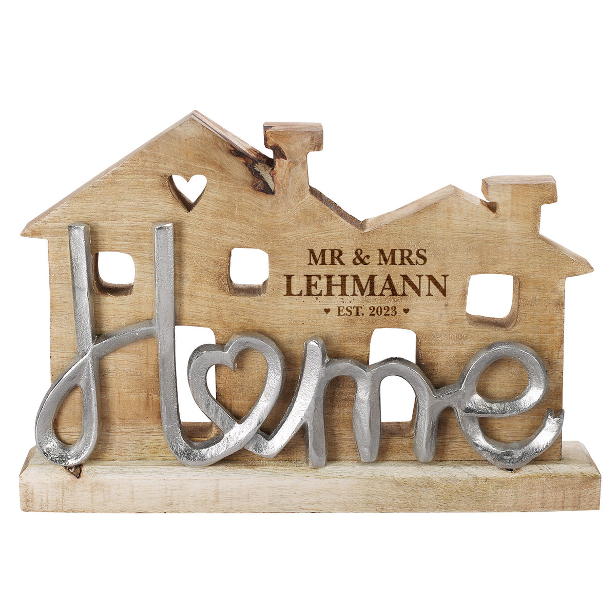 Große Holzskulptur - Home - als Hochzeitsgeschenk mit Gravur