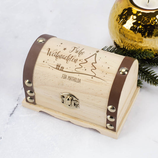 Gravierte Schatztruhe zu Weihnachten mit Text personalisiert