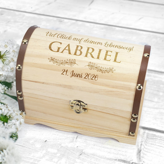 Schatztruhe zur Hochzeit, Jugendweihe, Kommunion und anderen Anlässen | Wunschtext & Zweige | 3 Größen