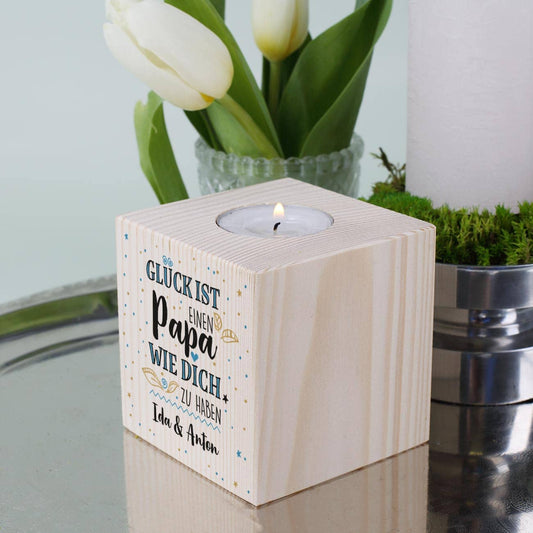 Glück ist einen Papa wie dich zu haben - Teelichtwürfel aus Holz