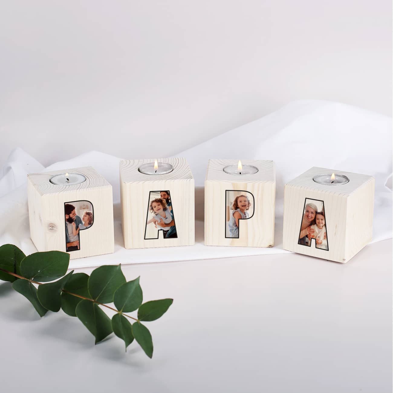Vier Teelichter für den besten Papa mit Fotoaufdruck