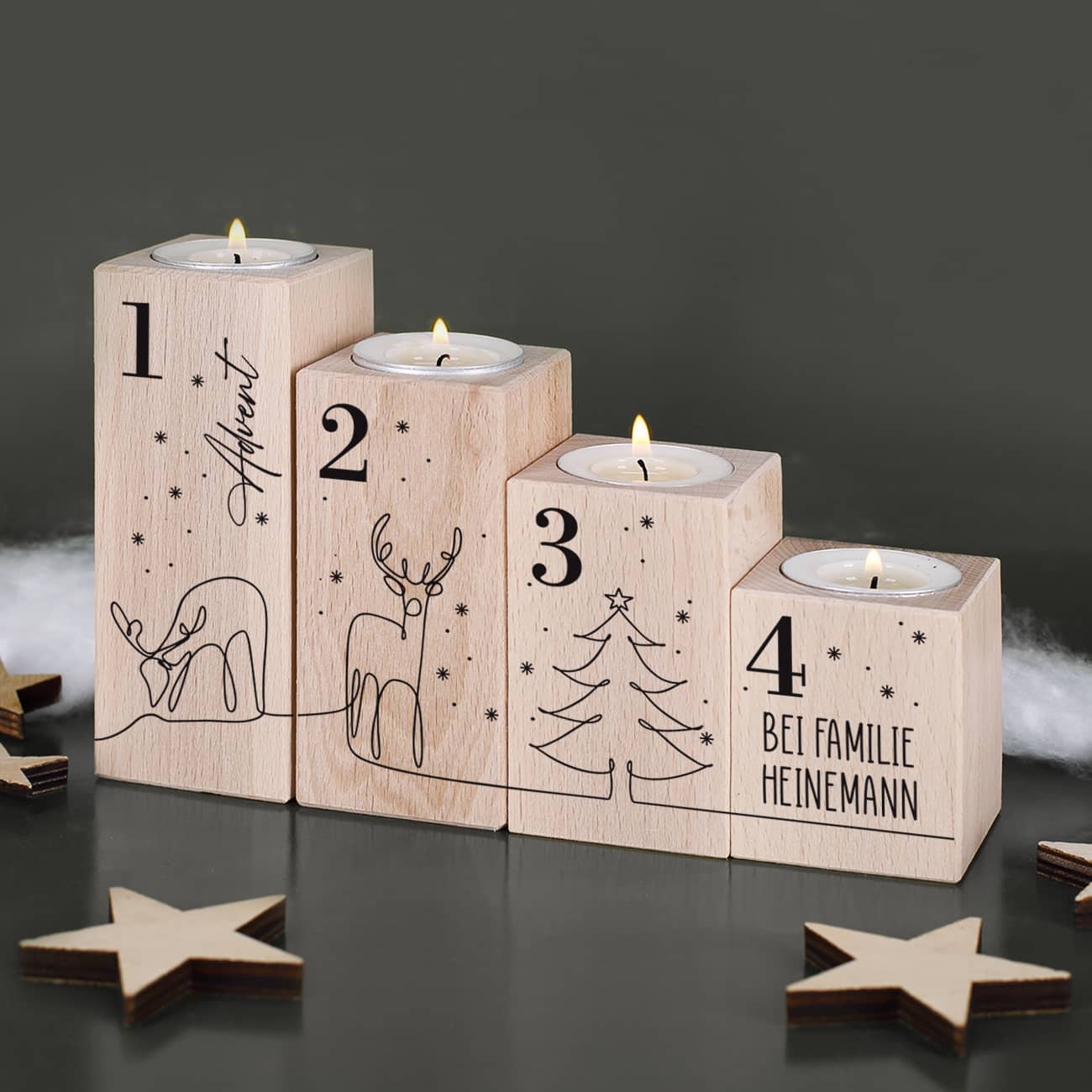 Adventskranz mit Holzteelichthaltern