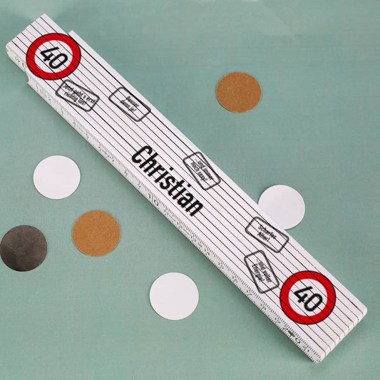 personalisierter Zollstock mit Verkehszeichen zum 40. Geburtstag bedruckt