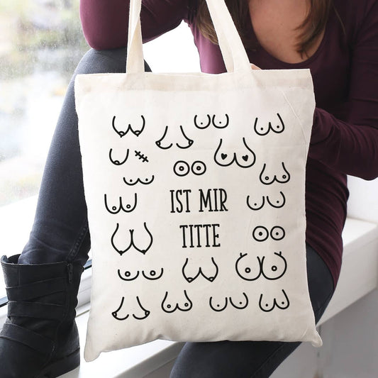 Witziges Busen-Motiv auf Einkaufsbeutel mit Text personalisiert