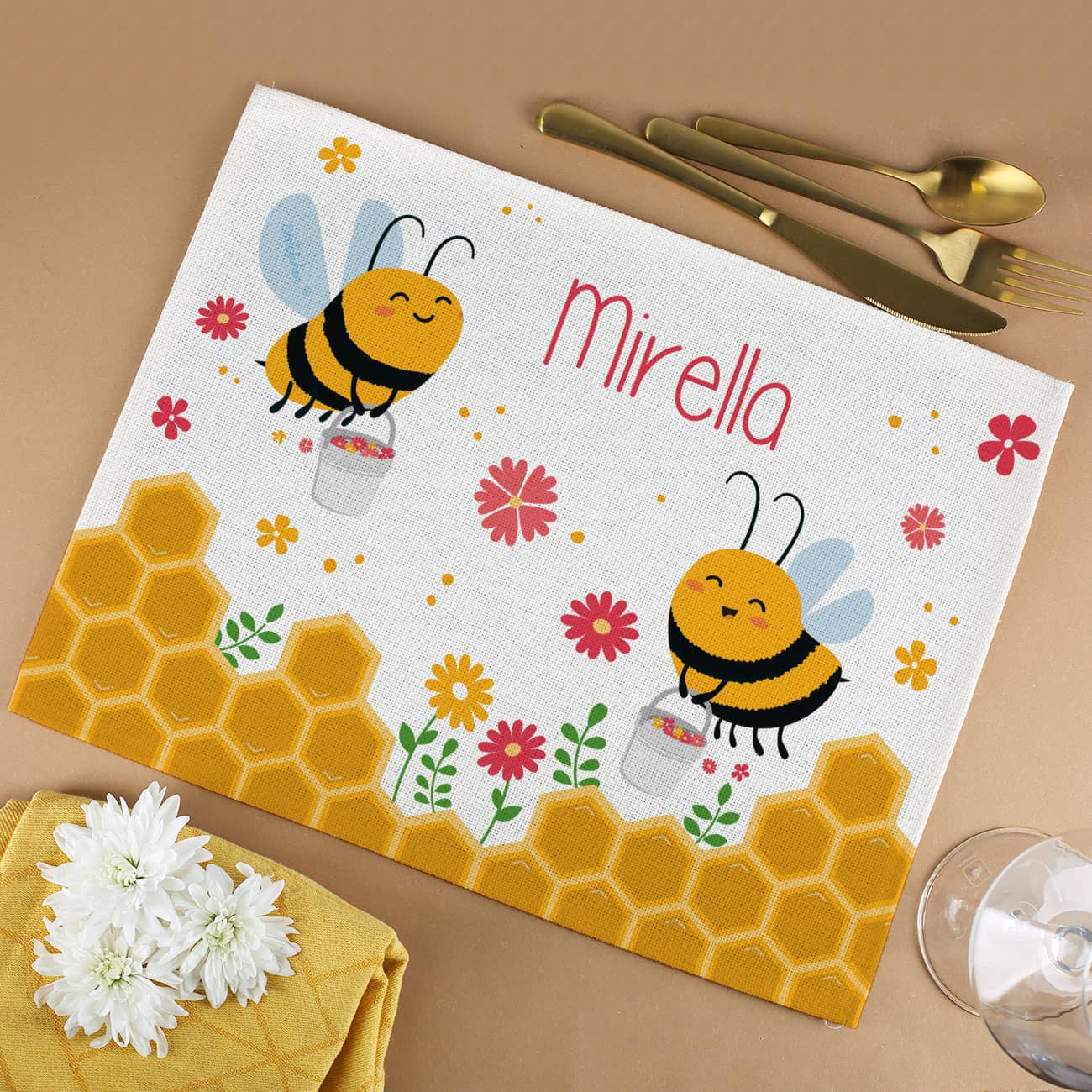 Bienchen Platzdeckchen für Kinder mit Name personalisiert –