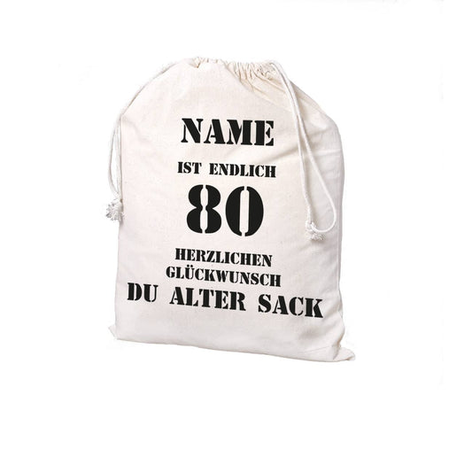 personalisierter Beutel mit Wunschnamen für einen alten Sack