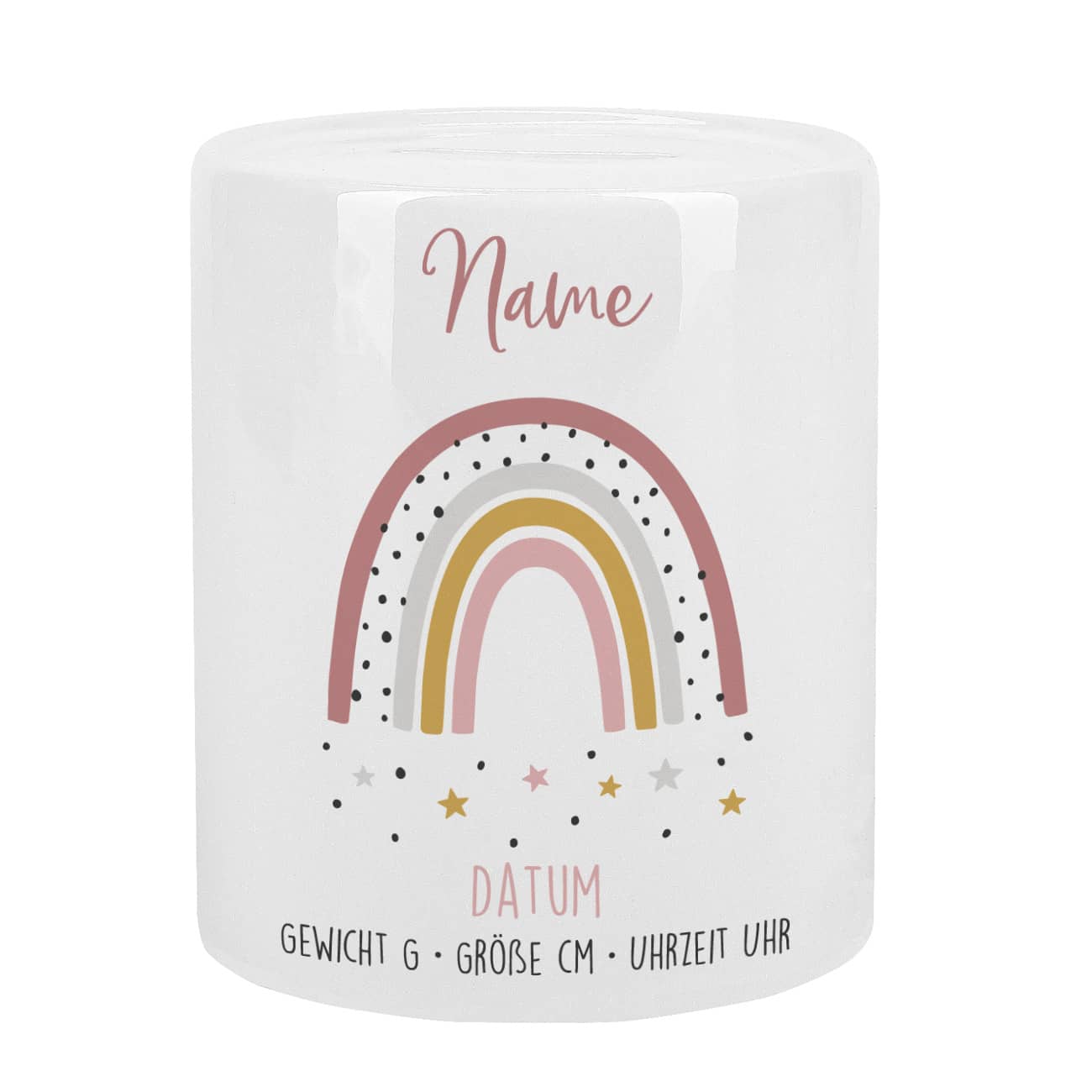 Spardose mit Regenbogen zur Geburt für Mädchen