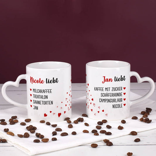 Paartassen mit Name und Vorlieben der Partner