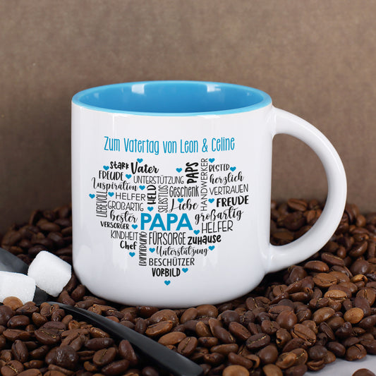 Geschenk für Papas - großer Kaffeepott mit Herz und Wunschtext zum Geburtstag oder Vatertag