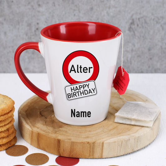 Tasse zum Geburtstag mit Verkehrszeichen, Wunschname & Alter