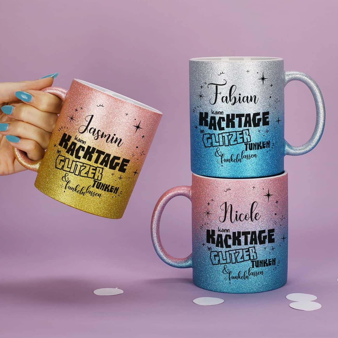 Personalisierte Glitzertasse
