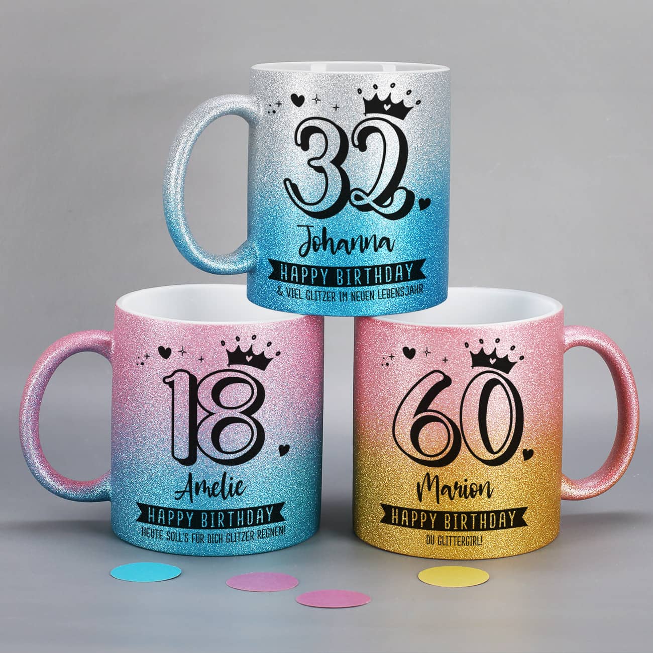 Tasse zum Geburtstag mit Glitzer
