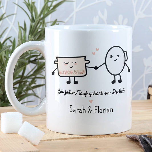 Zu jedem Topf gehört ein Deckel Tasse bedruckt mit Namen