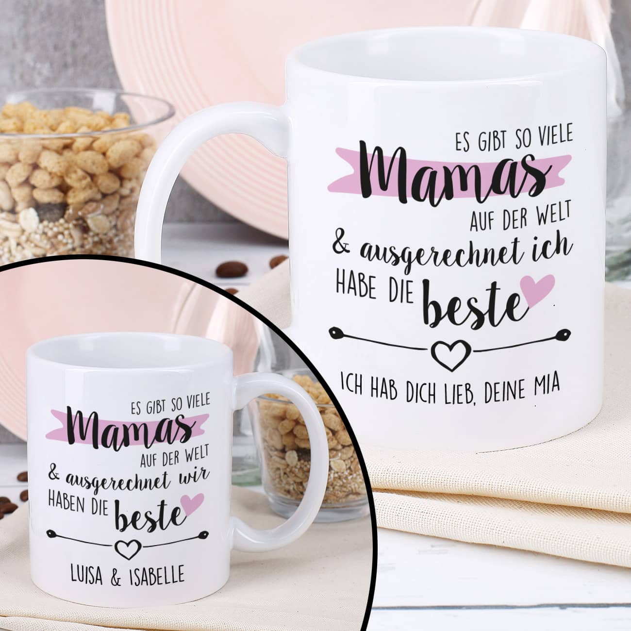 Keramiktasse als Muttertagsgeschenk mit Wahlmotiv
