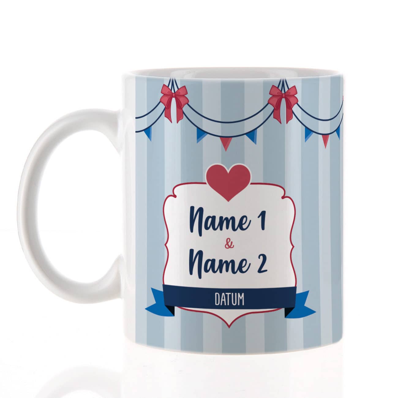 Heißluftballon - Tasse mit Namen und Datum bedruckt für Geldgeschenk zur Hochzeit