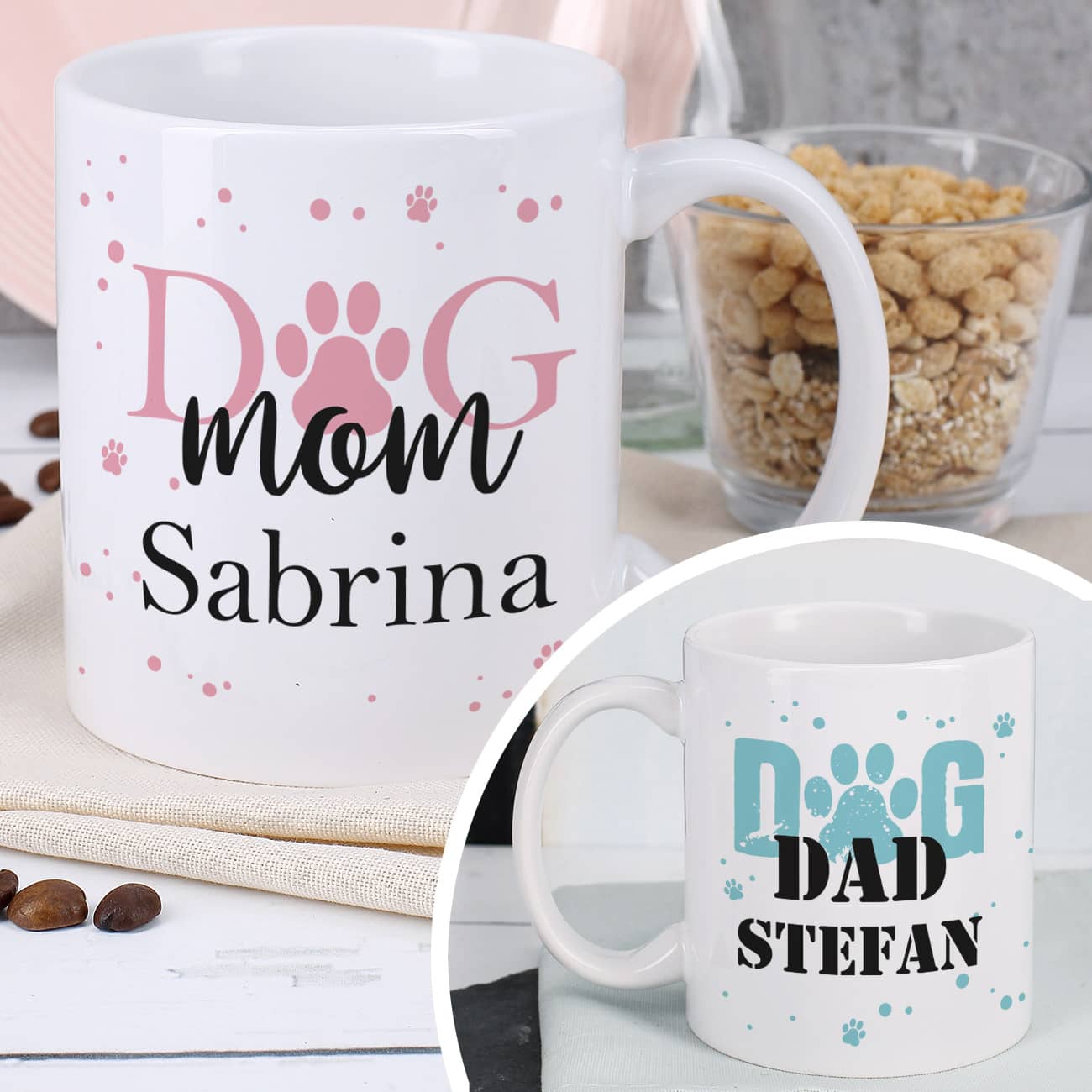 Keramiktasse für Hundebesitzer mit Ihrem Wunschnamen bedruckt