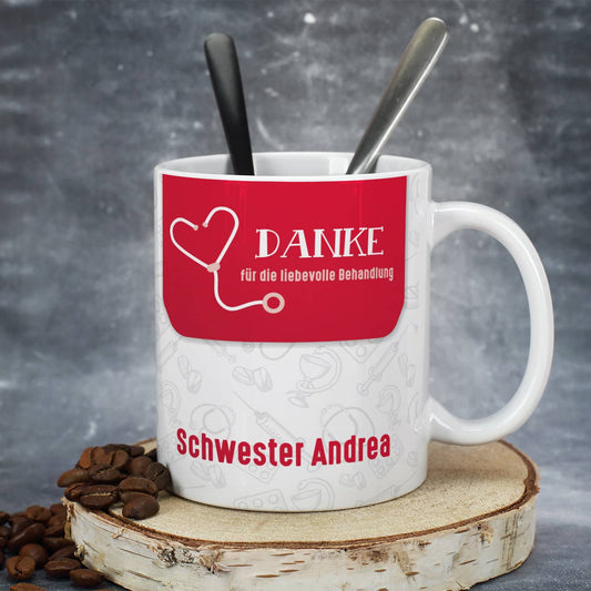 Tasse für Ärzte, Pflegepersonal und Praxisteams - Danke für die liebevolle Behandlung