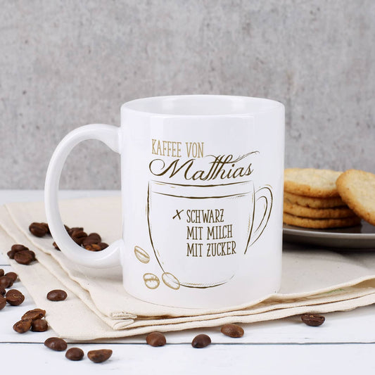 Tasse für Kaffeeliebhaber mit Name und Ankreuzmöglichkeiten