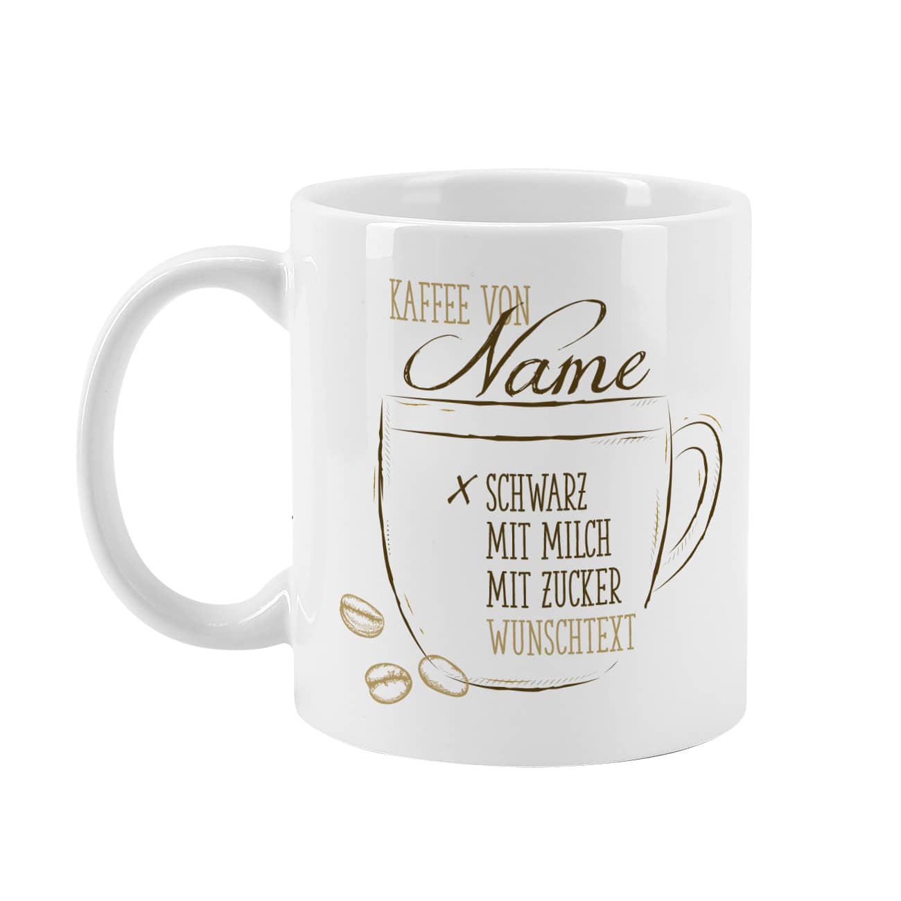 Persönliche Tasse - Kaffee schwarz, mit Milch, Zucker und persönlichen Wunschtext