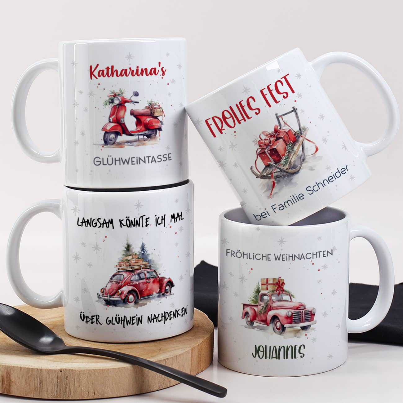 Weihnachtstasse Fahrzeug mit Name –