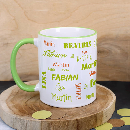 Familien-Tasse mit vier Namen, hellgrün