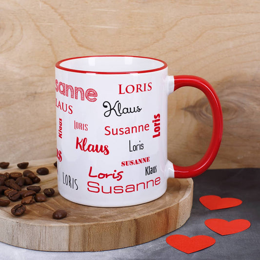 Familien-Tasse mit drei Namen, rot